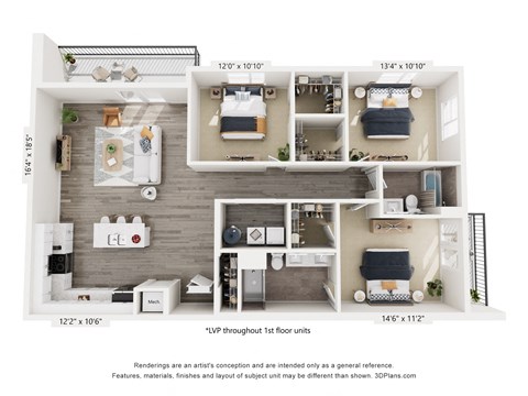 A floor plan of a one-bedroom apartment with a living room, kitchen, and bathroom.